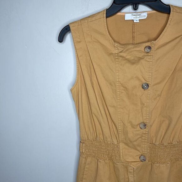 THAKOON Khaki Jumpsuit Women 4 Sleeveless Button Front Orange Cotton Blend - Picture 4 of 16